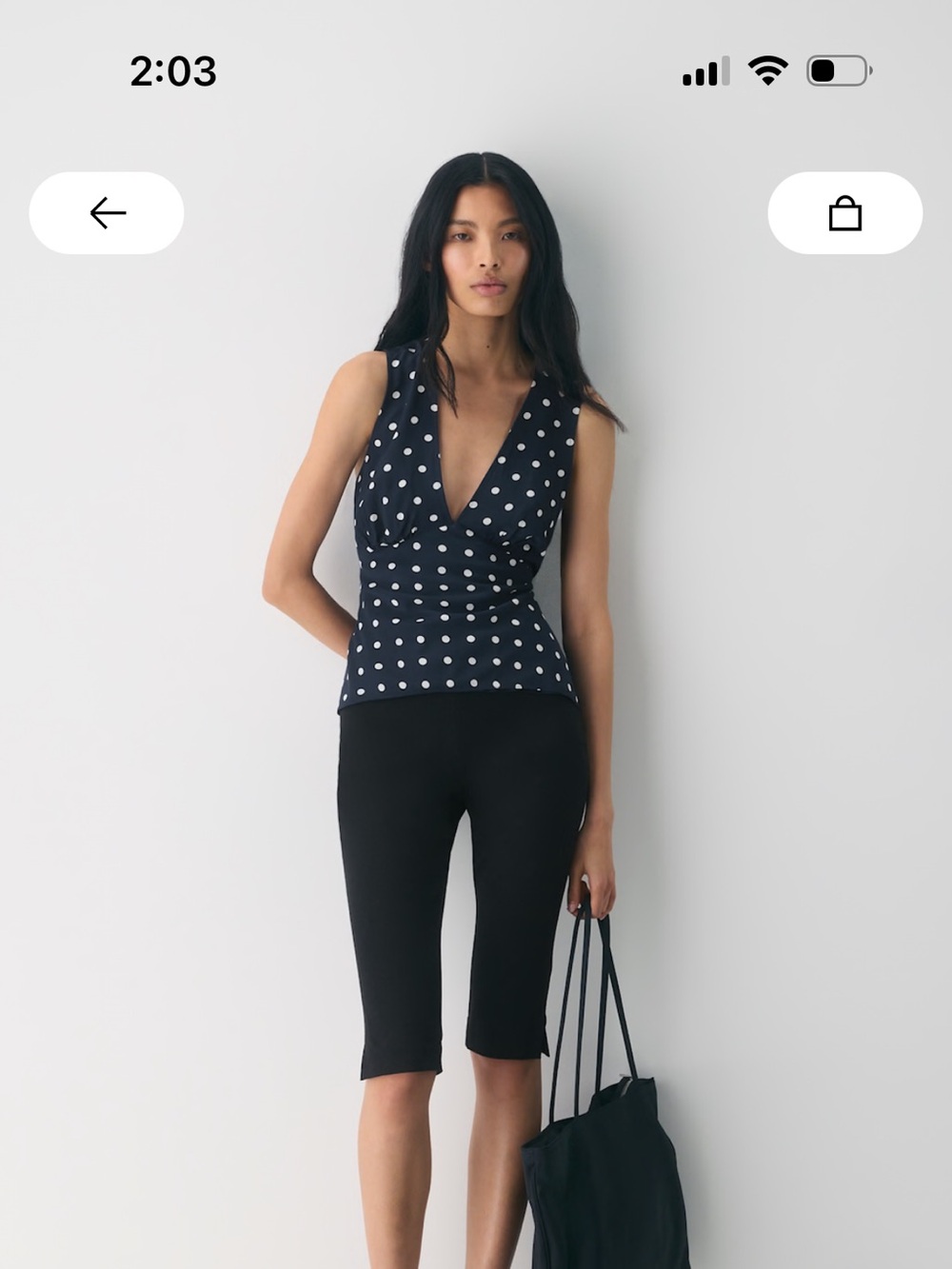 Wilfred Blue and White Polka Dot V-Neck Sleeveless Top